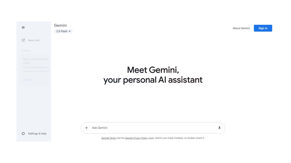 Google Gemini interface screenshot Google Gemini interface screenshot