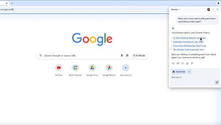 Chrome AI search recalling a page the user visited last week