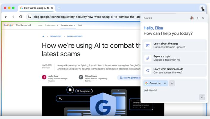 Gemini assistant built into Chrome on desktop and mobile