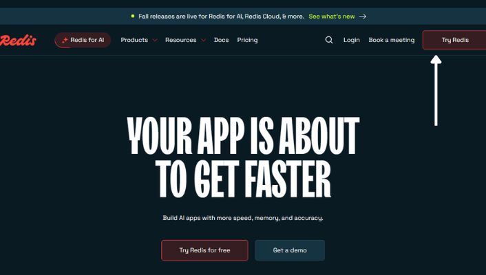 The Redis Cloud homepage at redis.io