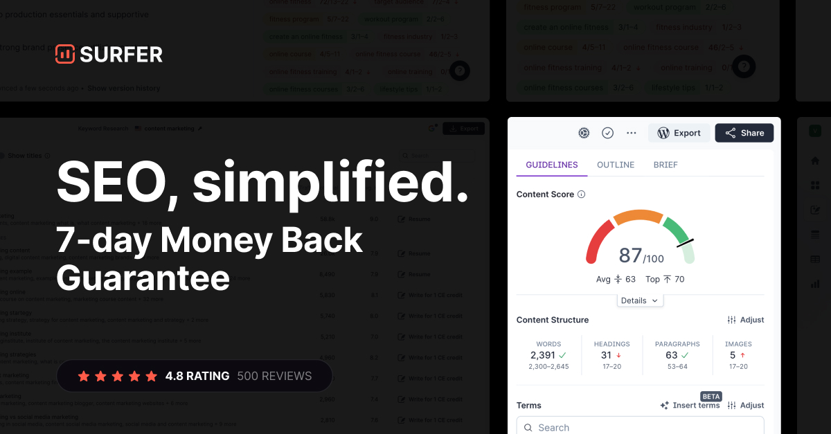 Surfer SEO content optimization tool interface