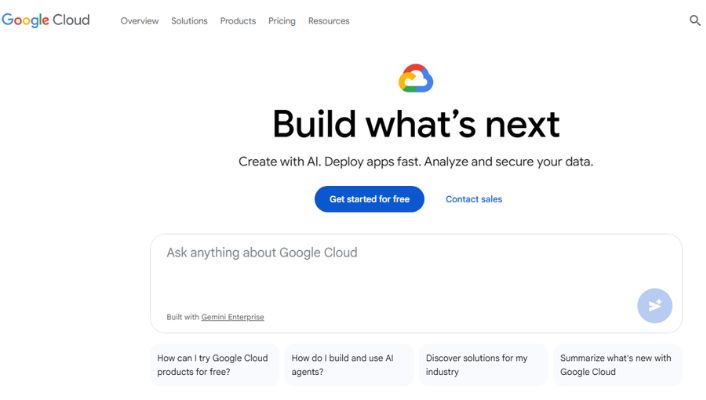 Google Cloud homepage