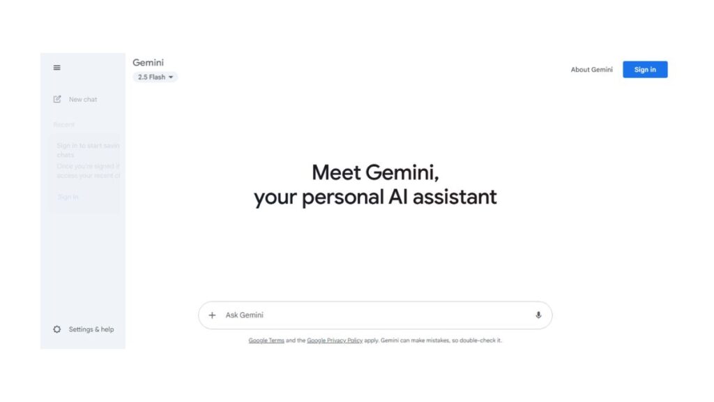 Screenshot of google gemini interface