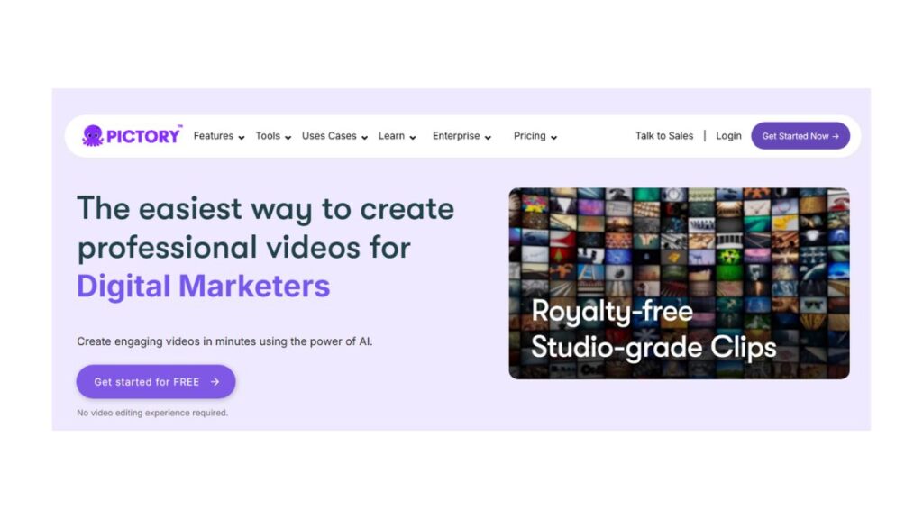 Screenshot of pictory interface
