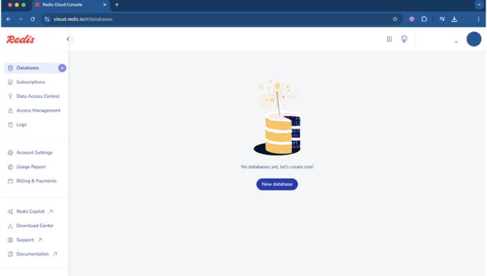 login to redis.io Click new database